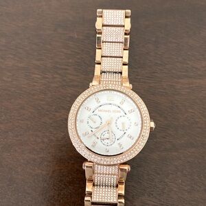 Michael Kors Gold and White Watch with Crystal Bezel